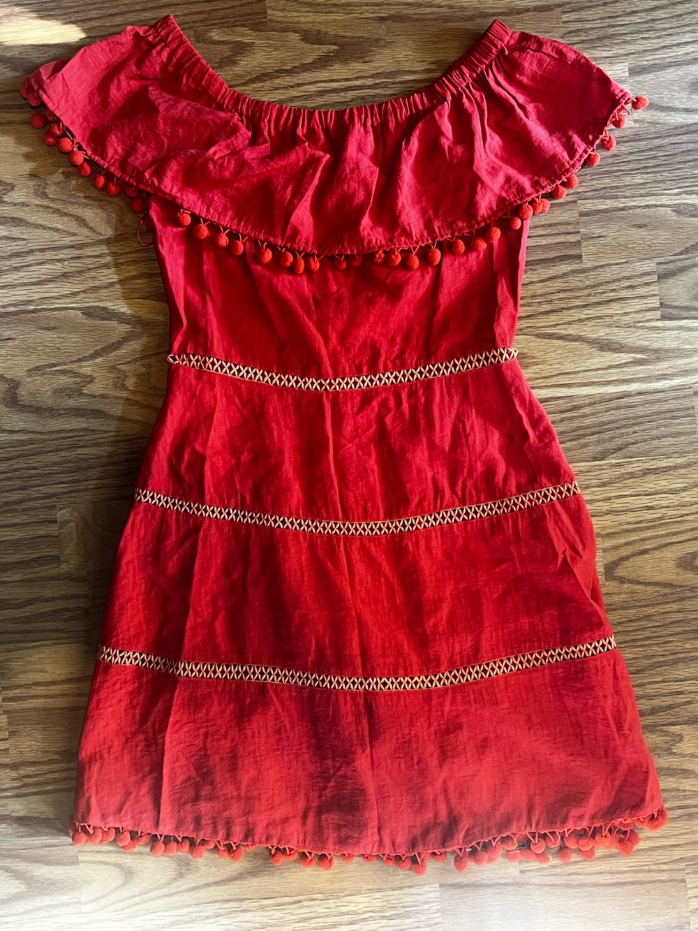 Sugar + Lips Red Women's Dress with pom poms